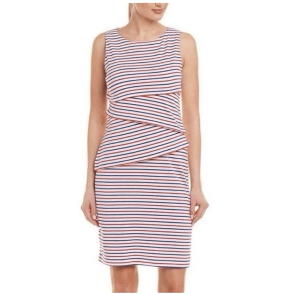 J McLaughlin Nicola Red White Blue Stripes Tiered Sleeveless Dress Size XS
